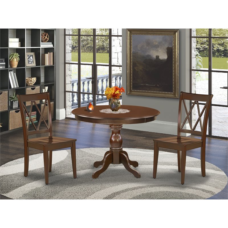 East West Furniture Hartland 3-piece Dining Table and X-Back Chairs in Mahogany