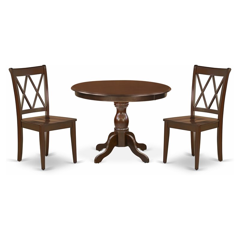 East West Furniture Hartland 3-piece Dining Table and X-Back Chairs in Mahogany