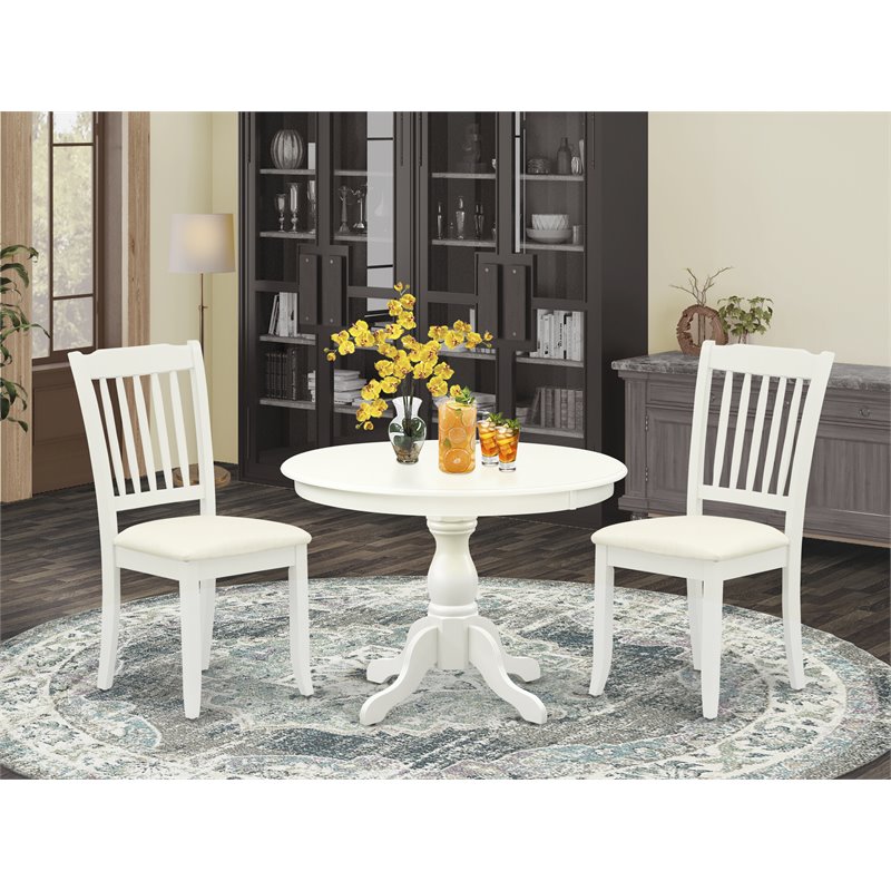 East West Furniture Hartland 3-piece Dining Set w/ Slatted Back Chairs in White