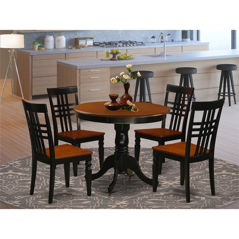 East West Furniture Antique 5-piece Wood Dining Room Set in Black and Cherry