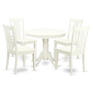 East West Furniture Antique 5-piece Dining Table and Chair Set in Linen White