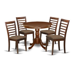 East West Furniture Antique 5-piece Wood Dining Set with Linen Seat in Mahogany