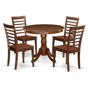 East West Furniture Antique 5-piece Dining Set w/ Wood Seat Chairs in Mahogany