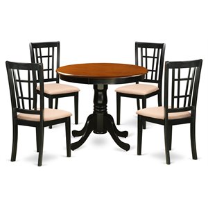 East West Furniture Antique 5-piece Dining Set with Linen Chairs in Black/Cherry