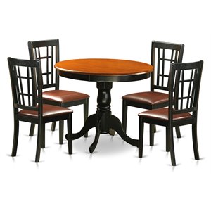East West Furniture Antique 5-piece Dining Set with Leather Seat in Black/Cherry