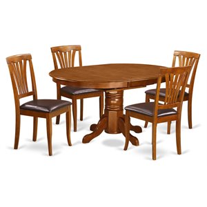 East West Furniture Avon 5-piece Dining Set with Leather Chairs in Saddle Brown