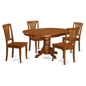 East West Furniture Avon 5-piece Dining Set with Wood Seat in Saddle Brown
