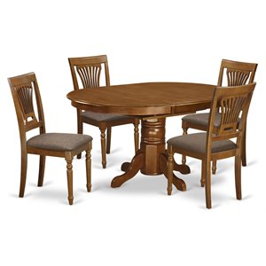 East West Furniture Avon 5-piece Dining Set with Fabric Seat in Saddle Brown