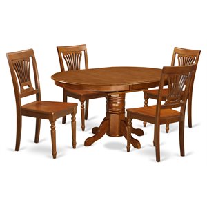 East West Furniture Avon 5-piece Wood Dining Table and Chairs in Saddle Brown