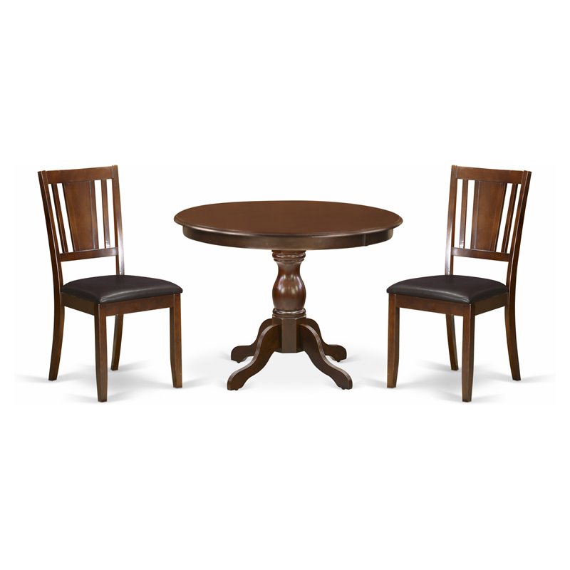 East West Furniture Hartland 3-piece Dining Set w/ Leather Chairs in Mahogany