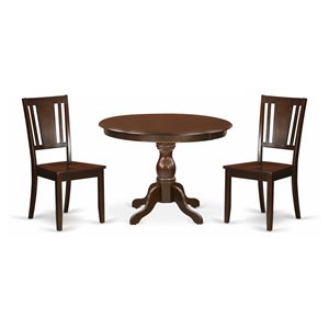 East West Furniture Hartland 3-piece Dining Set with Panel Back in Mahogany