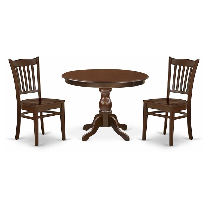 East West Furniture Hartland 3-piece Dining Table and Slatted Chairs in Mahogany