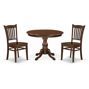 East West Furniture Hartland 3-piece Dining Table and Slatted Chairs in Mahogany
