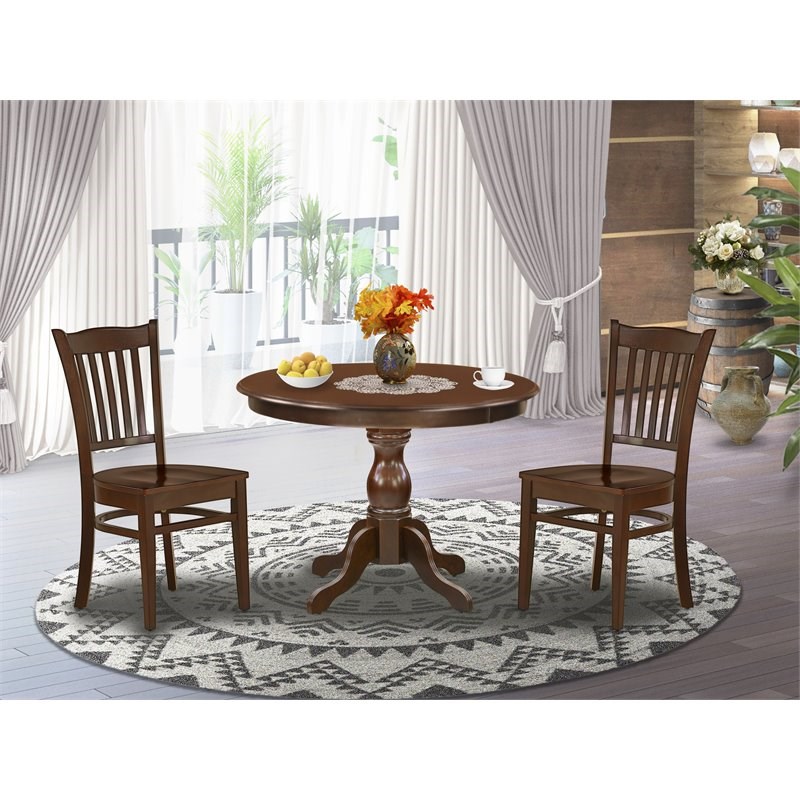 East West Furniture Hartland 3-piece Dining Table and Slatted Chairs in Mahogany