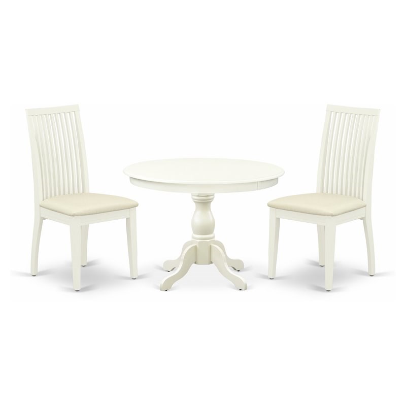 East West Furniture Hartland 3-piece Slatted Chair and Dining Table Set in White