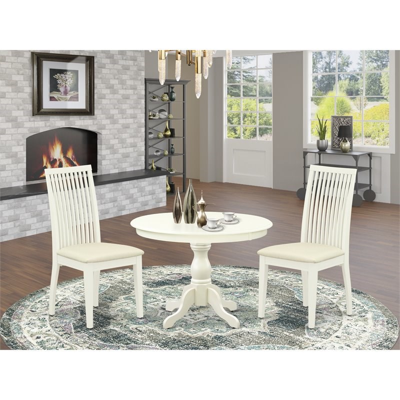 East West Furniture Hartland 3-piece Slatted Chair and Dining Table Set in White