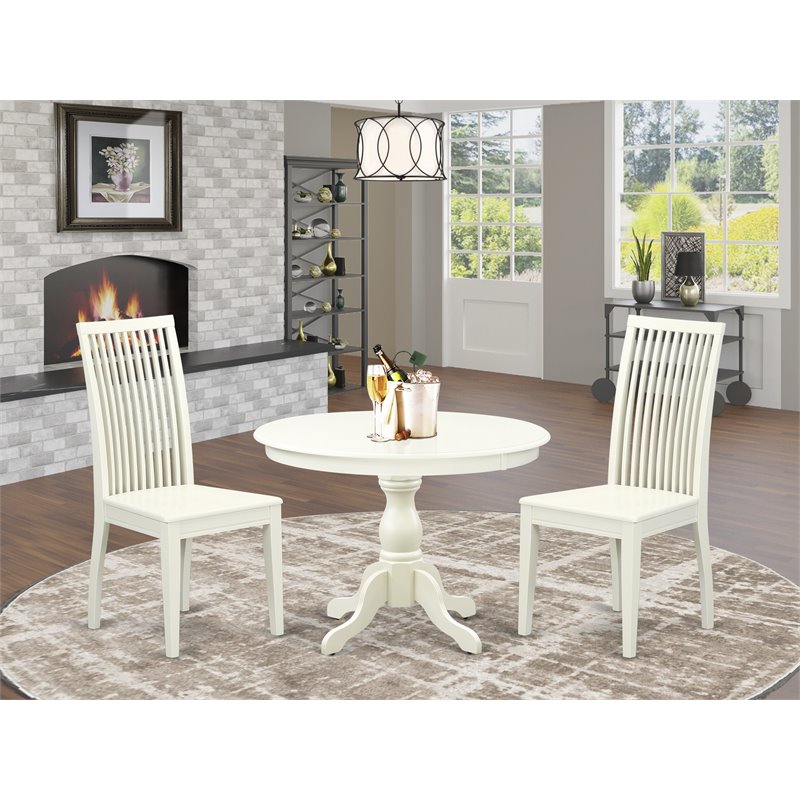 East West Furniture Hartland 3-piece Dining Table and Chairs in Linen White