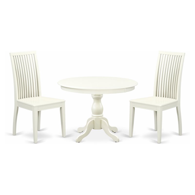 East West Furniture Hartland 3-piece Dining Table and Chairs in Linen White