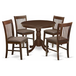 East West Furniture Antique 5-piece Dining Set w/ Linen Fabric Seat in Mahogany