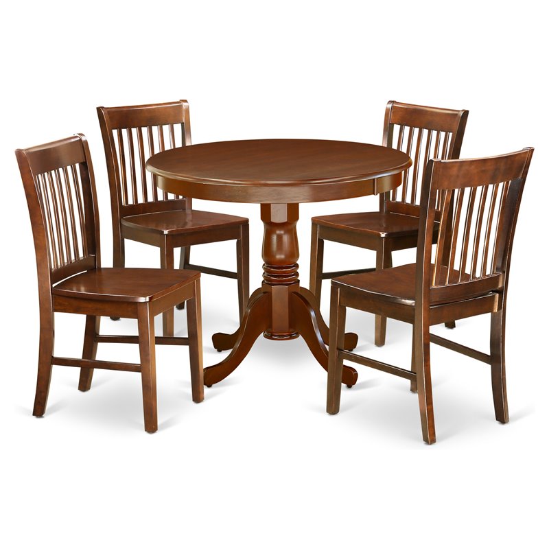 East West Furniture Antique 5-piece Dining Chair and Round Table Set in Mahogany