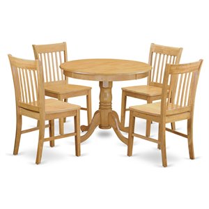 East West Furniture Antique 5-piece Wood Dining Table and Chair Set in Oak