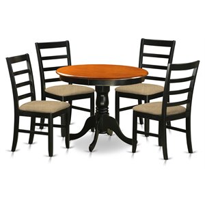 East West Furniture Antique 5-piece Dining Set with Linen Seat in Black/Cherry