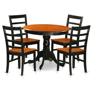 East West Furniture Antique 5-piece Dining Set w/ 4 Wood Chairs in Black/Cherry