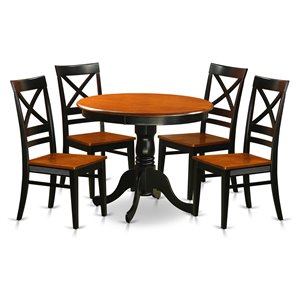 East West Furniture Antique 5-piece Wood Chair and Table Set in Black and Cherry