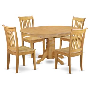 East West Furniture Avon 5-piece Dining Set with Wood Seat in Oak