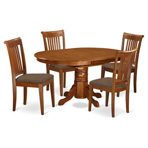 East West Furniture Avon 5-piece Dining Set with Cushion Seat in Saddle Brown