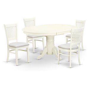 East West Furniture Avon Wood 5-piece Dining Set with Fabric Seat in Linen White