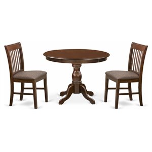 East West Furniture Hartland 3-piece Dining Set with Fabric Seat in Mahogany
