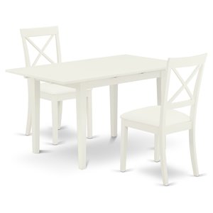 East West Furniture Norfolk 3-piece Wood Dining Set with X-Back Chairs in White