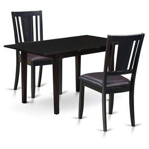 East West Furniture Norfolk 3-piece Wood Dining Set with Leather Chairs in Black