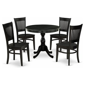 East West Furniture Antique 5-piece Dining Set with Wood Seat in Black