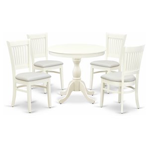 East West Furniture Antique 5-piece Dining Set with Slatted Back in Linen White