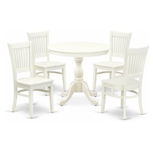 East West Furniture Antique 5-piece Dining Set with Wood Seat in Linen White
