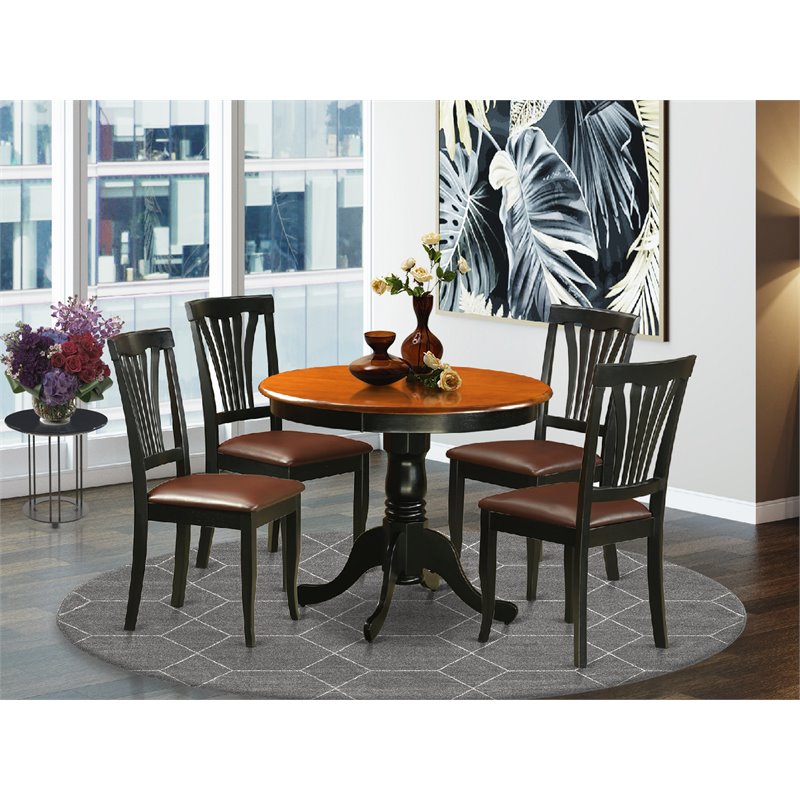 East West Furniture Antique 5-piece Wood Dining Set in Black and Cherry