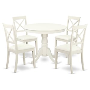 East West Furniture Antique 5-piece Dining Set with Leather Seat in Linen White