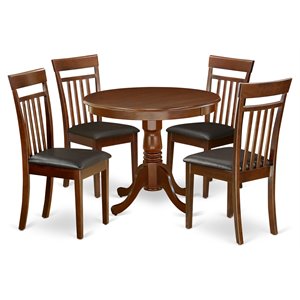 East West Furniture Antique 5-piece Dining Set with Leather Chairs in Mahogany