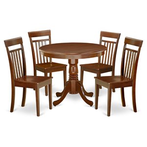 East West Furniture Antique 5-piece Dining Set with Wood Seat in Mahogany