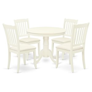 East West Furniture Antique 5-piece Dining Set w/ Linen Slatted Chairs in White