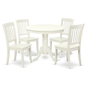 East West Furniture Antique 5-piece Dining Table and Slatted Chair Set in White