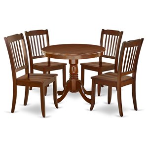 East West Furniture Antique 5-piece Dining Table and Slatted Chairs in Mahogany