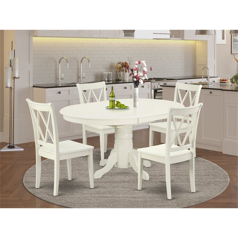 East West Furniture Avon 5-piece Dining Set with Double X back Chairs in White