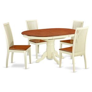 East West Furniture Avon 5-piece Wood Dining Table Set in Buttermilk and Cherry