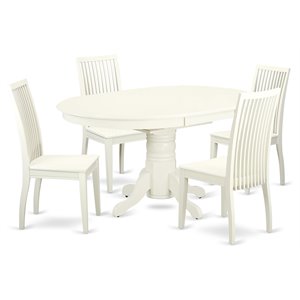 East West Furniture Avon 5-piece Wood Dining Table and Chair Set in Linen White