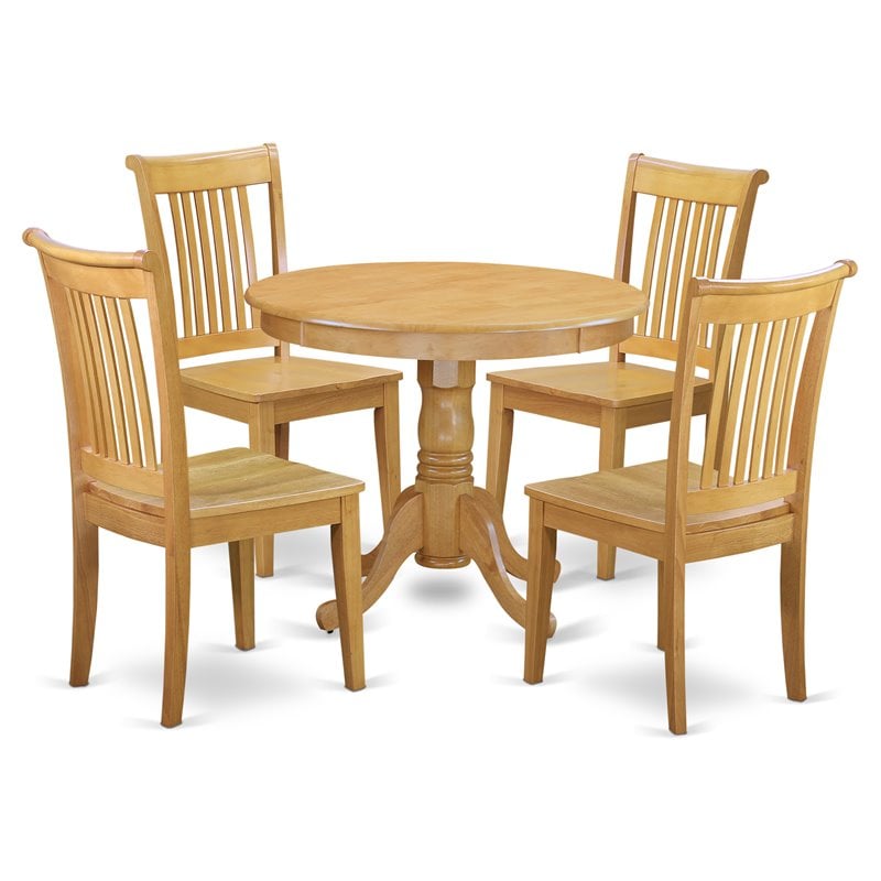 East West Furniture Antique 5-piece Dining Set with Wood Seat Chairs in Oak