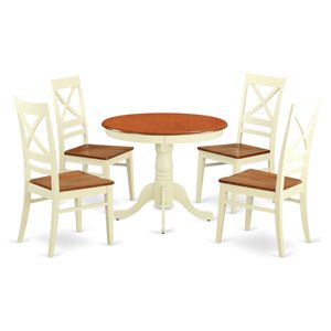 East West Furniture Antique 5-piece Dining Table Set in Buttermilk and Cherry