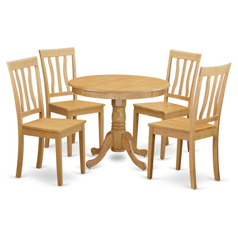 East West Furniture Antique 5-piece Wood Table and Dining Chairs in Oak